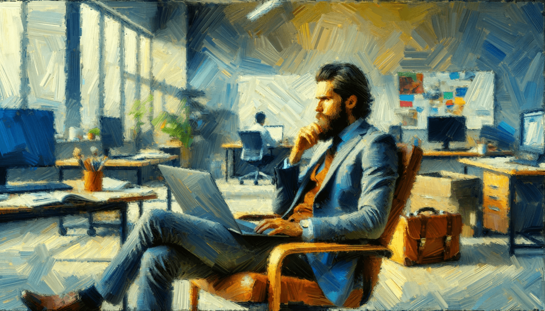 WooCommerce What Is It What Does It Used For Is It Still Popular In   DALL·E 2024 01 09 17.53.08 An Impressionist Style Digital Painting With Heavy Brushstrokes Showing A Developer Of Unspecified Gender And Race Sitting Thoughtfully In A Chair Wi 2 