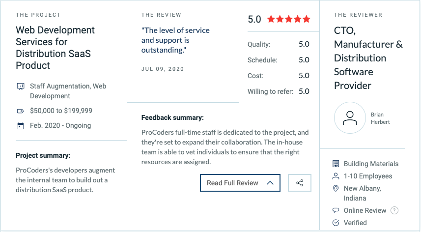 Example of a review summary on Clutch.co