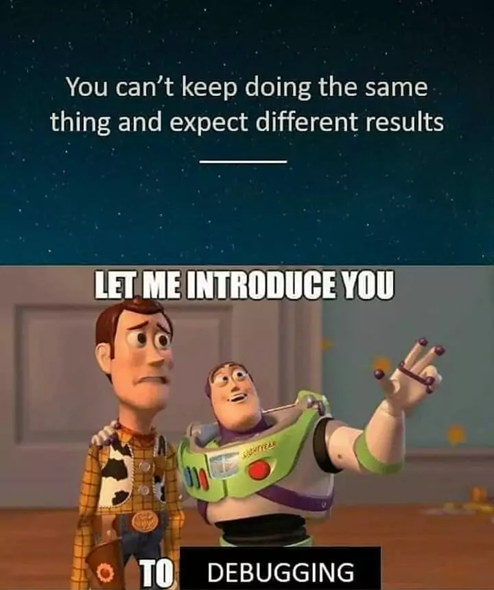 A meme about debugging