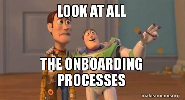 cartoon characters talking about onboarding process