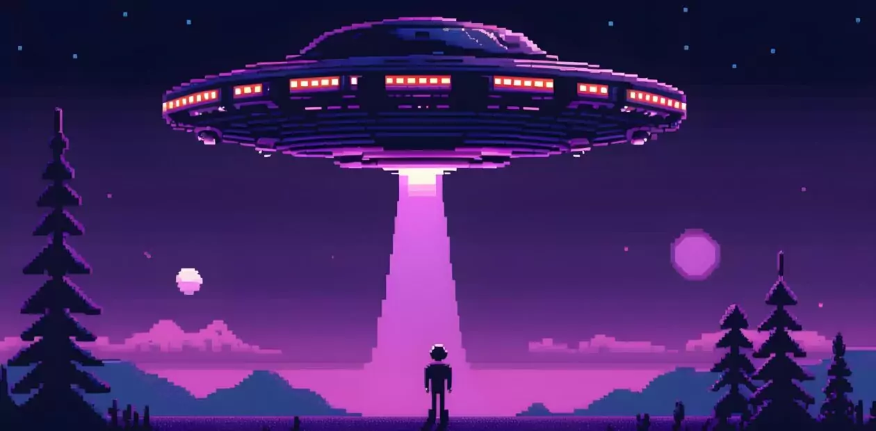 UFO picking up a man illustration