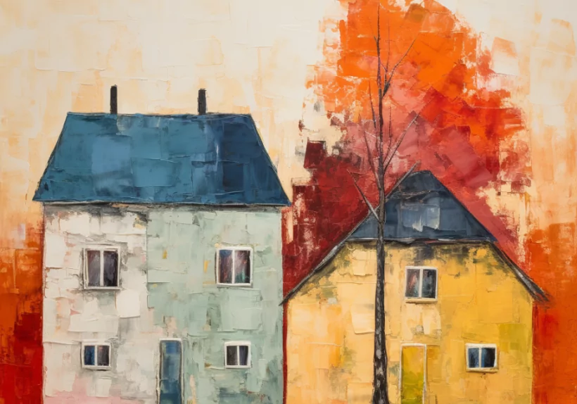 paint of two houses near each other