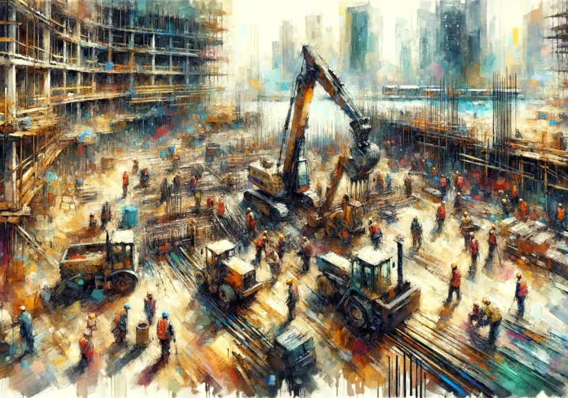 impressionistic painting of a construction site