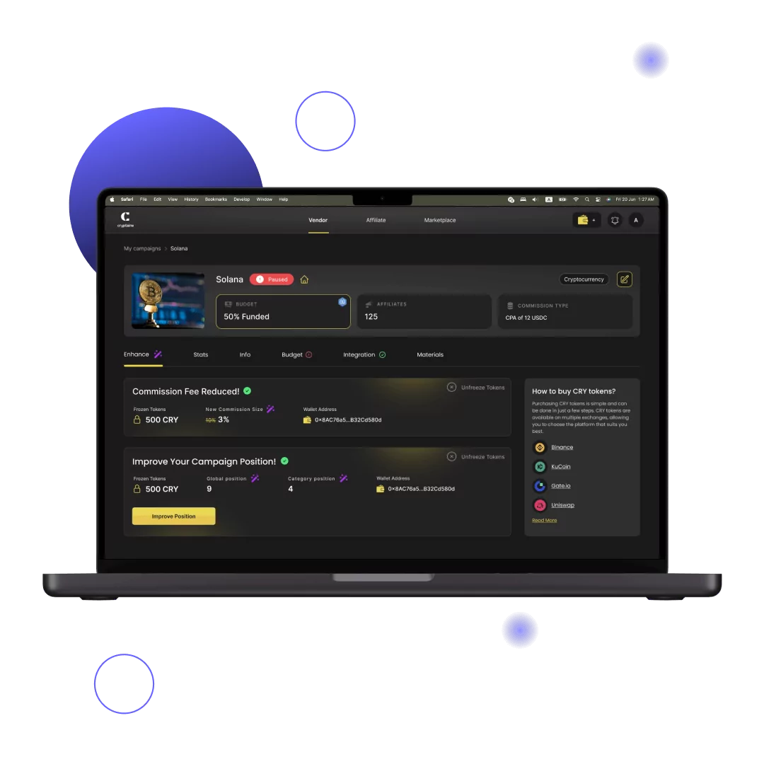 Cryptaine campaign dashboard